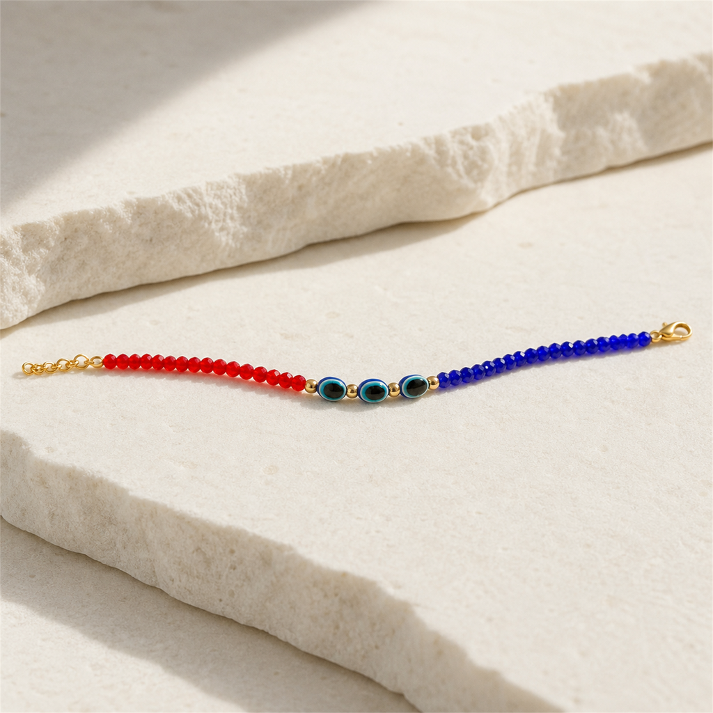 Red Blue Evil Eye Nazar Bracelet – Handcrafted Protection Bracelet for Good Luck & Gifting | Labh Ethnica
