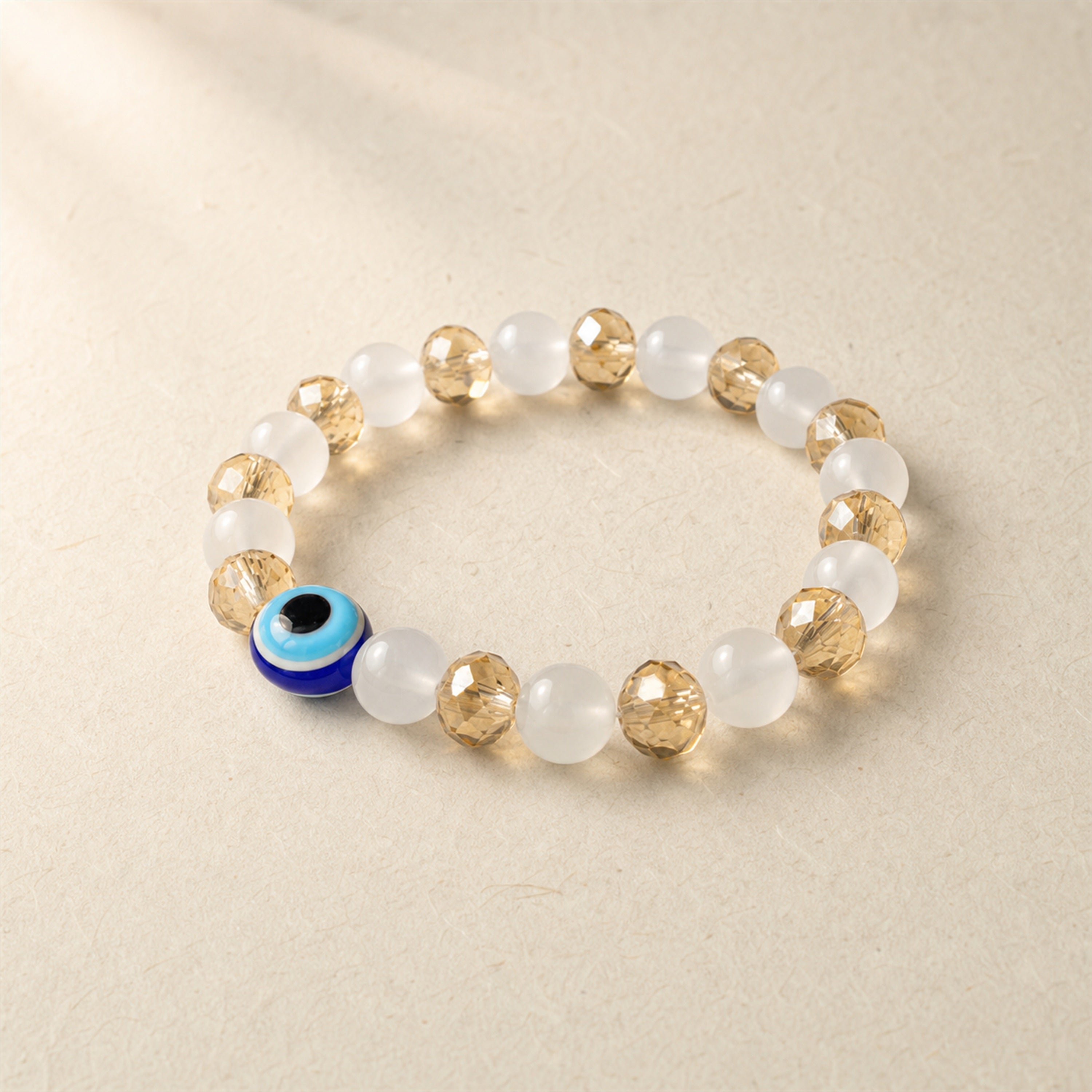 White Gold Evil Eye Nazar Bracelet – Handcrafted Protection & Good Luck Bracelet for Gifting | Labh Ethnica
