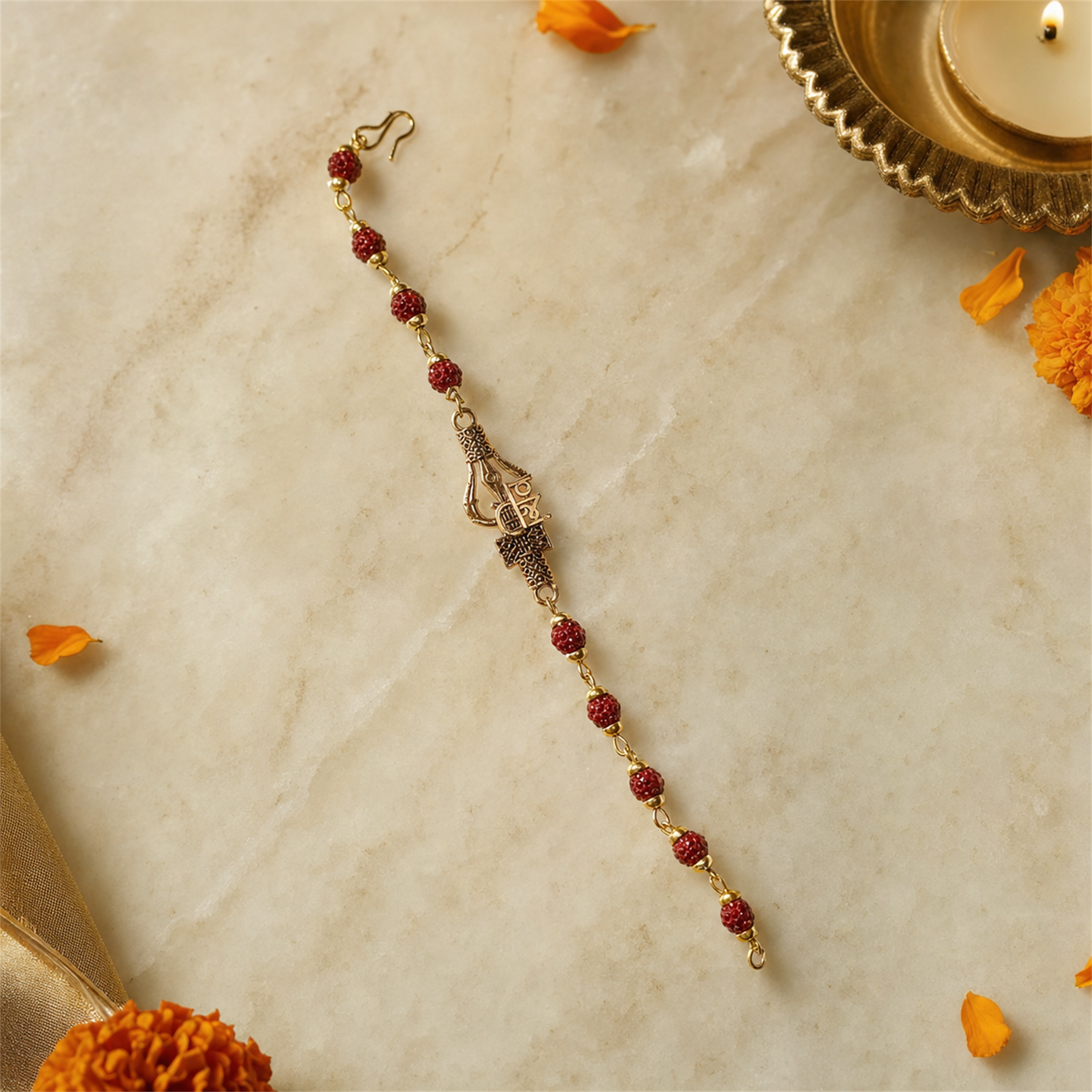 Spiritual Om Trishul Rudraksha Bead Bracelet for Men | Shiva Protection Rakhi