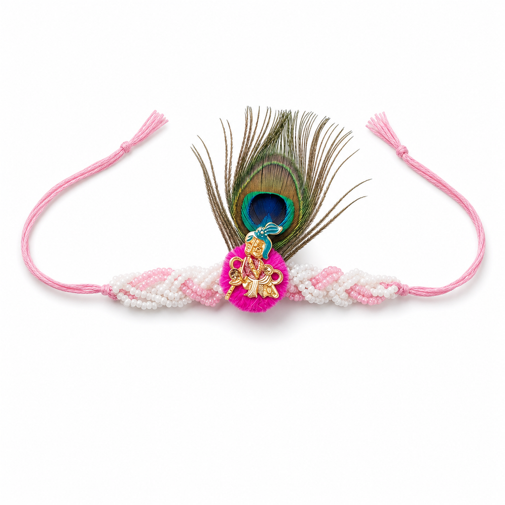 Peacock Krishna Rakhi for Brother – Handcrafted Enamel Deity Bracelet for Raksha Bandhan | Labh Ethnica