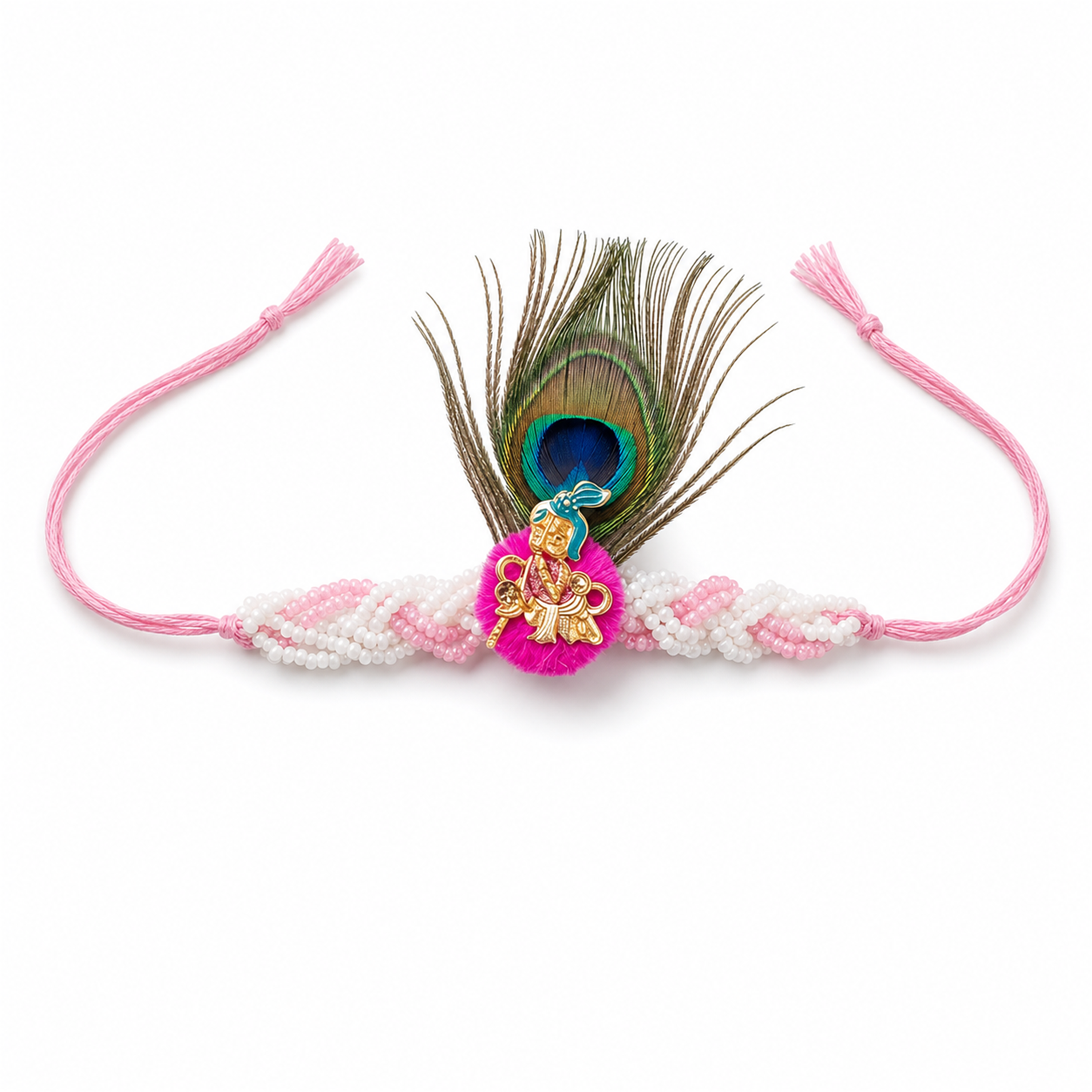 Peacock Krishna Rakhi for Brother – Handcrafted Enamel Deity Bracelet for Raksha Bandhan | Labh Ethnica