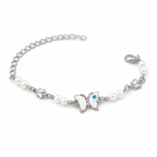 Silver Evil Eye Rakhi Bracelet with Pearls & Butterfly Charm