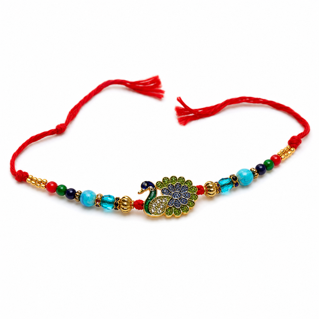 Peacock Rakhi Bracelet for Brother – Raksha Bandhan Gift | Traditional Indian Festive Jewellery | Labh Ethnica