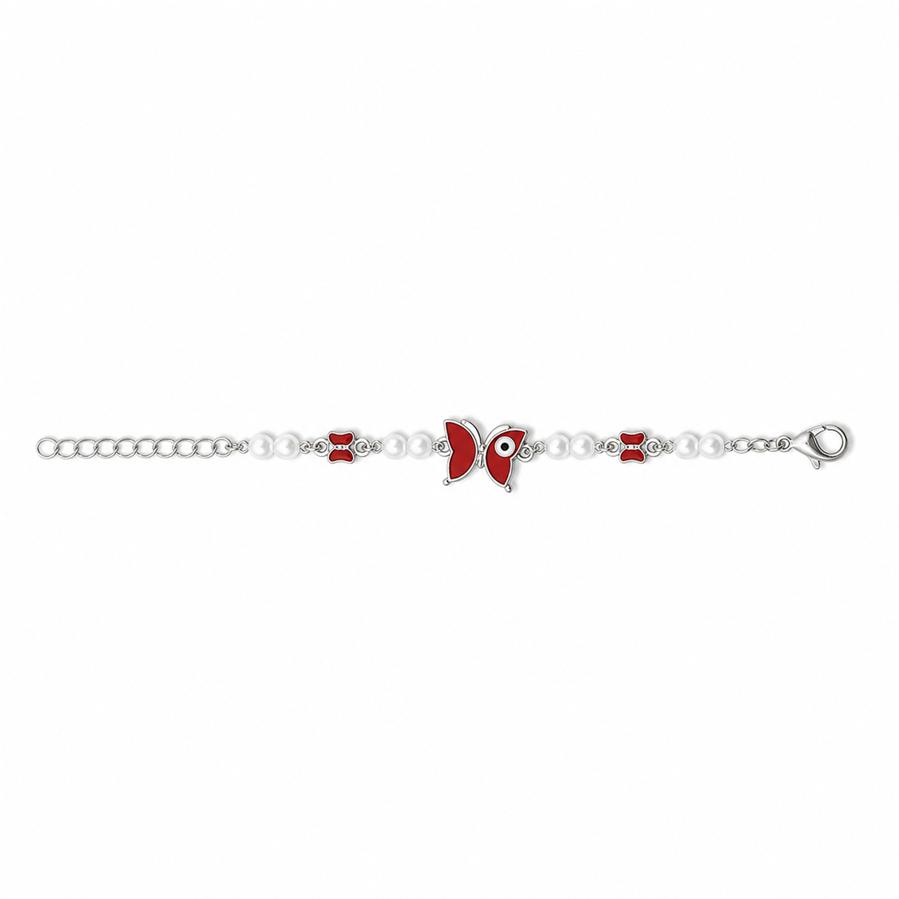 Silver Evil Eye Rakhi Bracelet with Pearls & Butterfly Charm – Nazar Protection Bracelet | Labh Ethnica