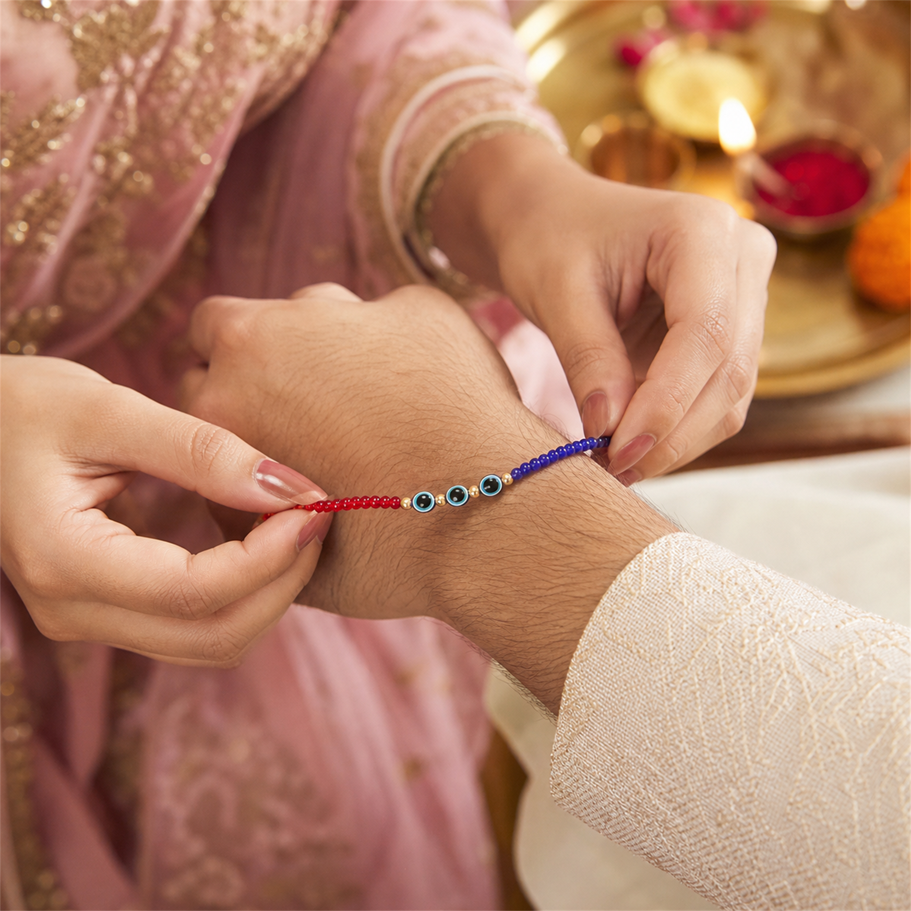 Red Blue Evil Eye Nazar Bracelet – Handcrafted Protection Bracelet for Good Luck & Gifting | Labh Ethnica