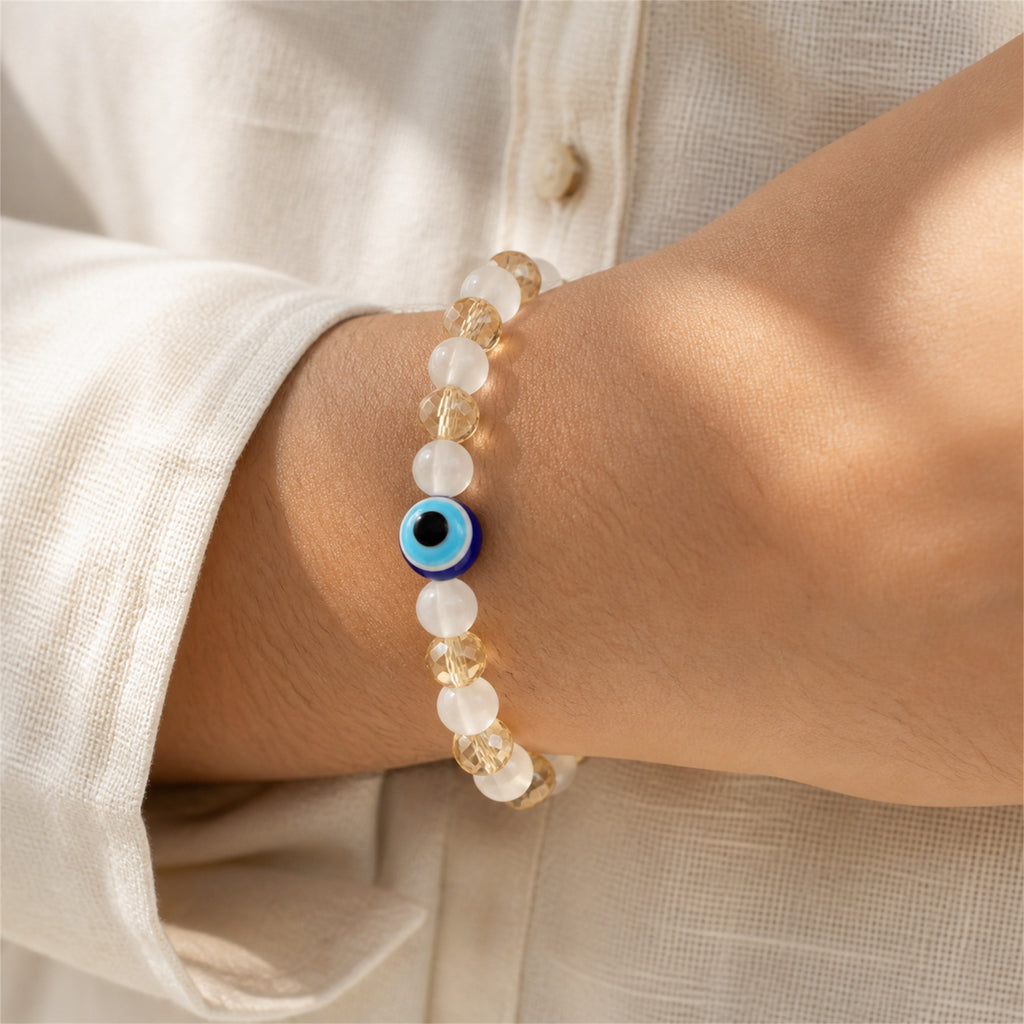 White Gold Evil Eye Nazar Bracelet – Handcrafted Protection & Good Luck Bracelet for Gifting | Labh Ethnica