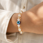 White Gold Evil Eye Nazar Bracelet – Handcrafted Protection & Good Luck Bracelet for Gifting | Labh Ethnica