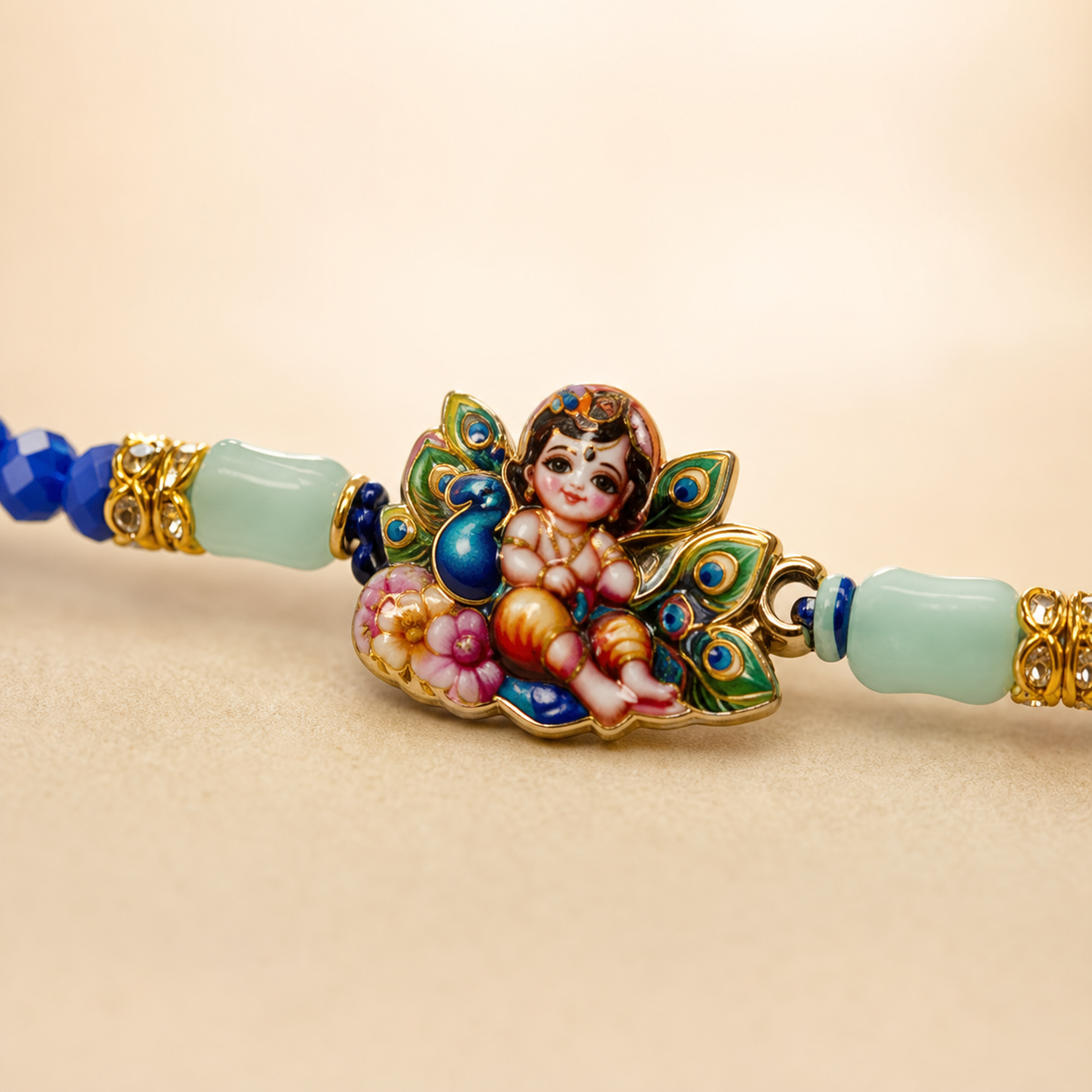 Bal Gopal Krishna Rakhi – Handcrafted Enamel Deity Beaded Tassel Bracelet for Raksha Bandhan | Labh Ethnica