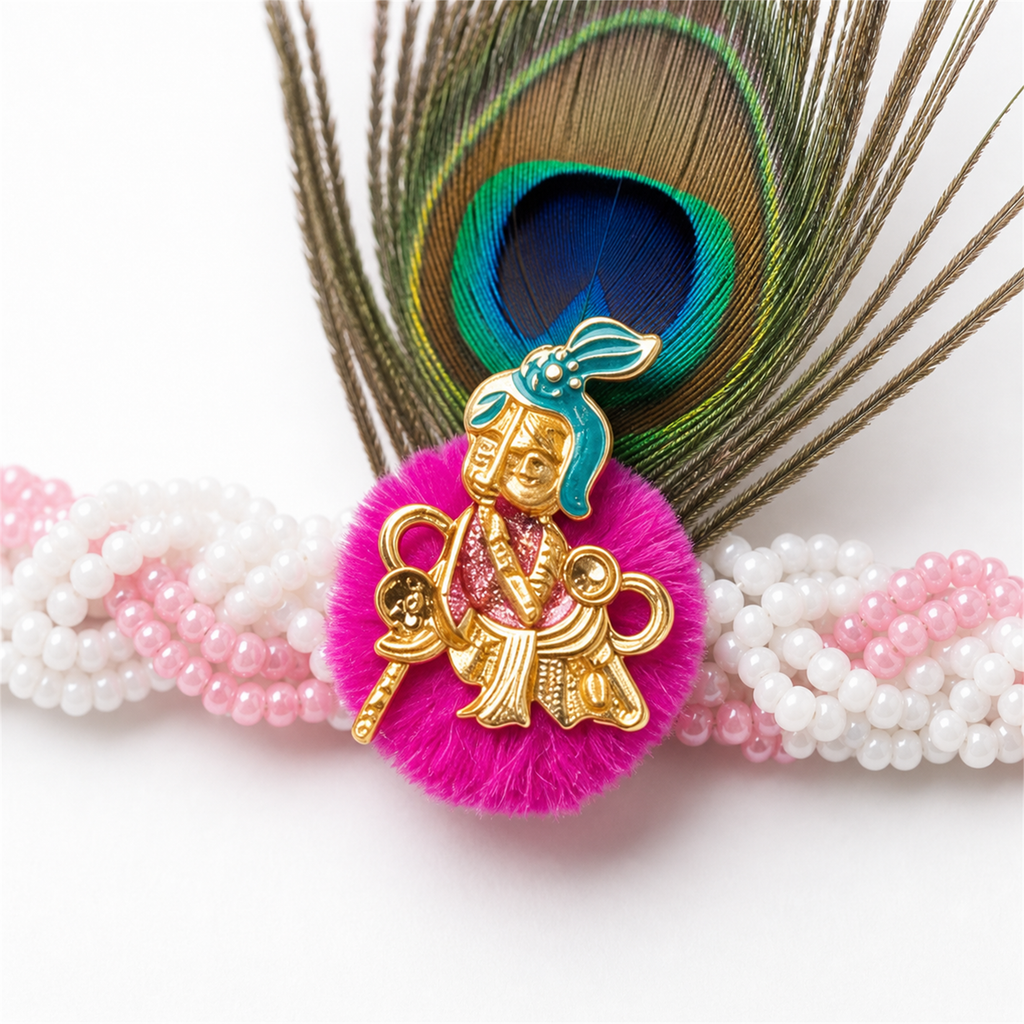 Peacock Krishna Rakhi for Brother – Handcrafted Enamel Deity Bracelet for Raksha Bandhan | Labh Ethnica