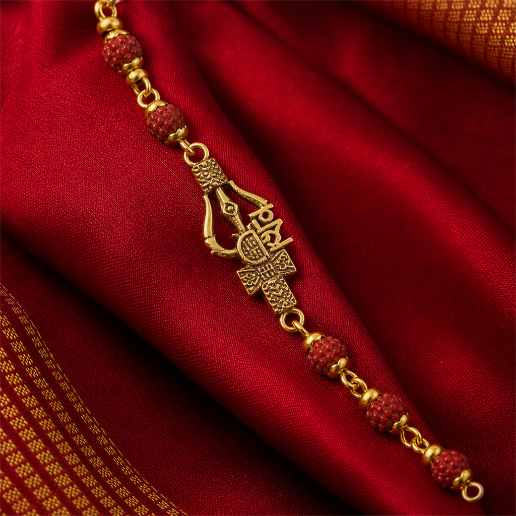 Spiritual Om Trishul Rudraksha Bead Bracelet for Men | Shiva Protection Rakhi