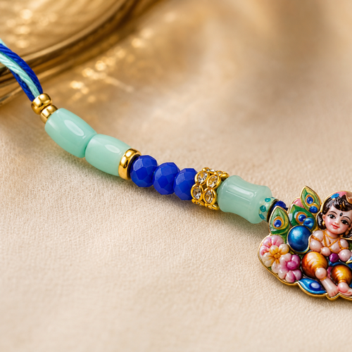 Bal Gopal Krishna Rakhi – Handcrafted Enamel Deity Beaded Tassel Bracelet for Raksha Bandhan | Labh Ethnica