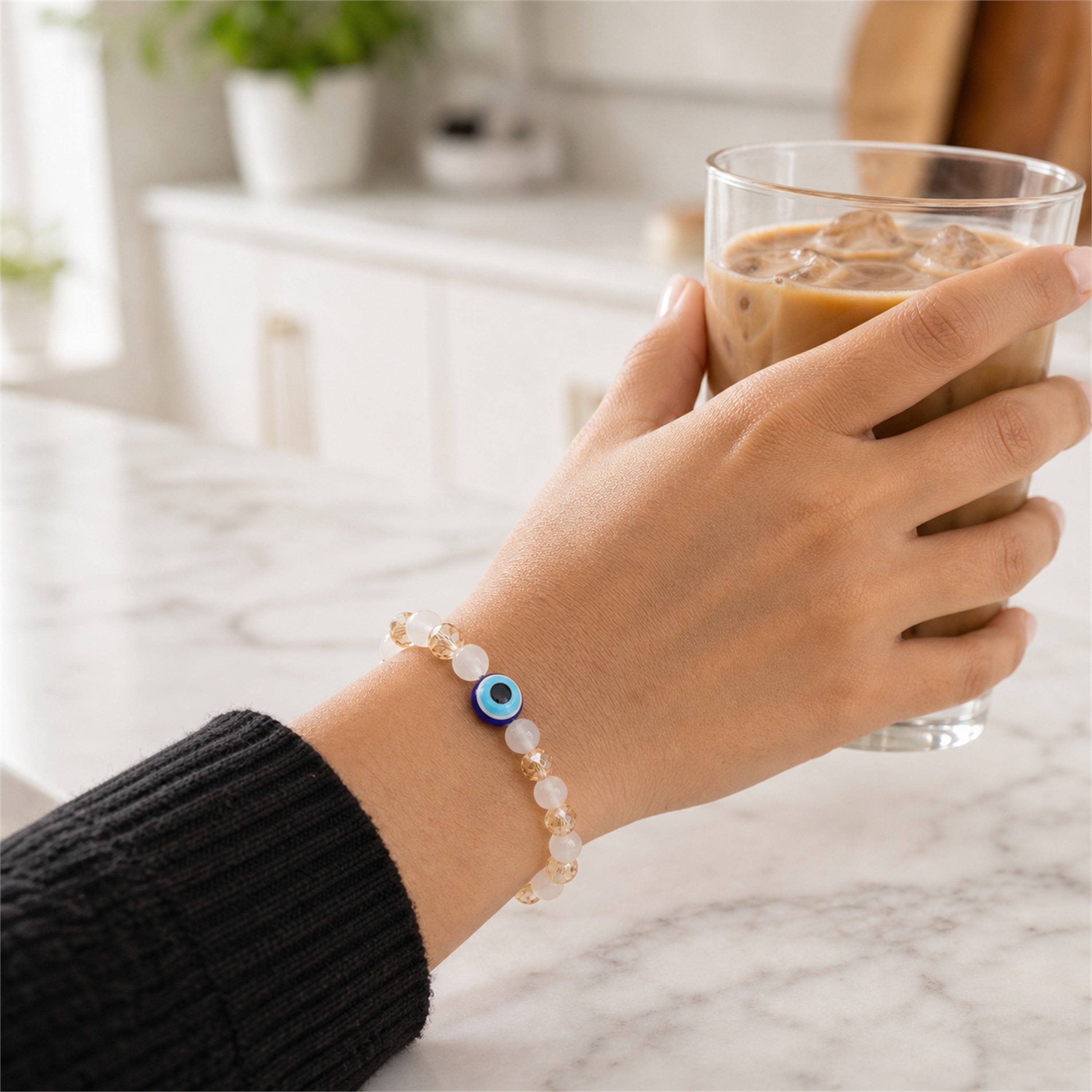 White Gold Evil Eye Nazar Bracelet – Handcrafted Protection & Good Luck Bracelet for Gifting | Labh Ethnica