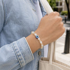 White Gold Evil Eye Nazar Bracelet – Handcrafted Protection & Good Luck Bracelet for Gifting | Labh Ethnica