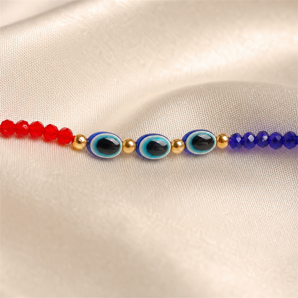 Red Blue Evil Eye Nazar Bracelet – Handcrafted Protection Bracelet for Good Luck & Gifting | Labh Ethnica