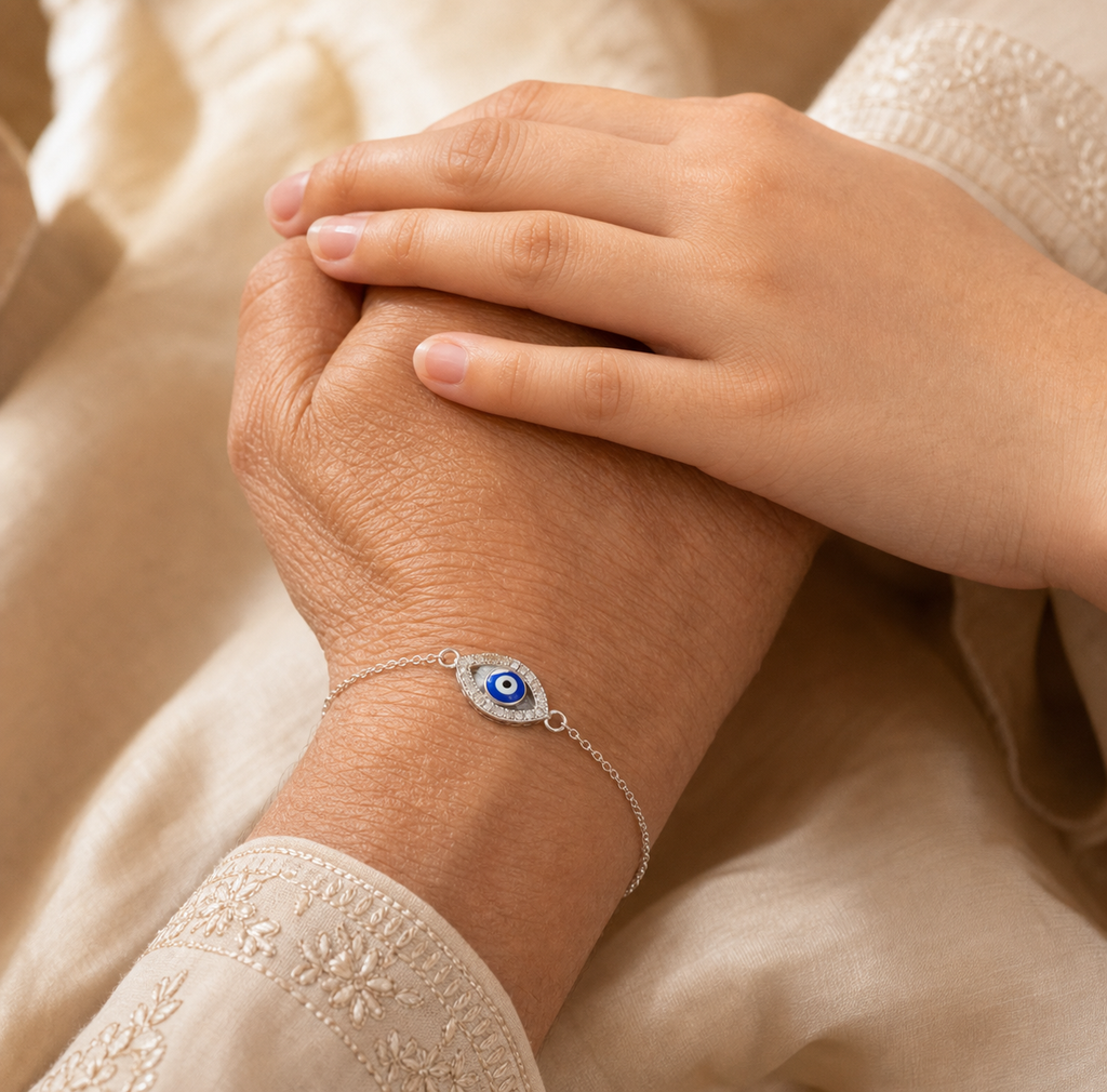 Silver Evil Eye Bracelet for Women - Nazar Protection Charm