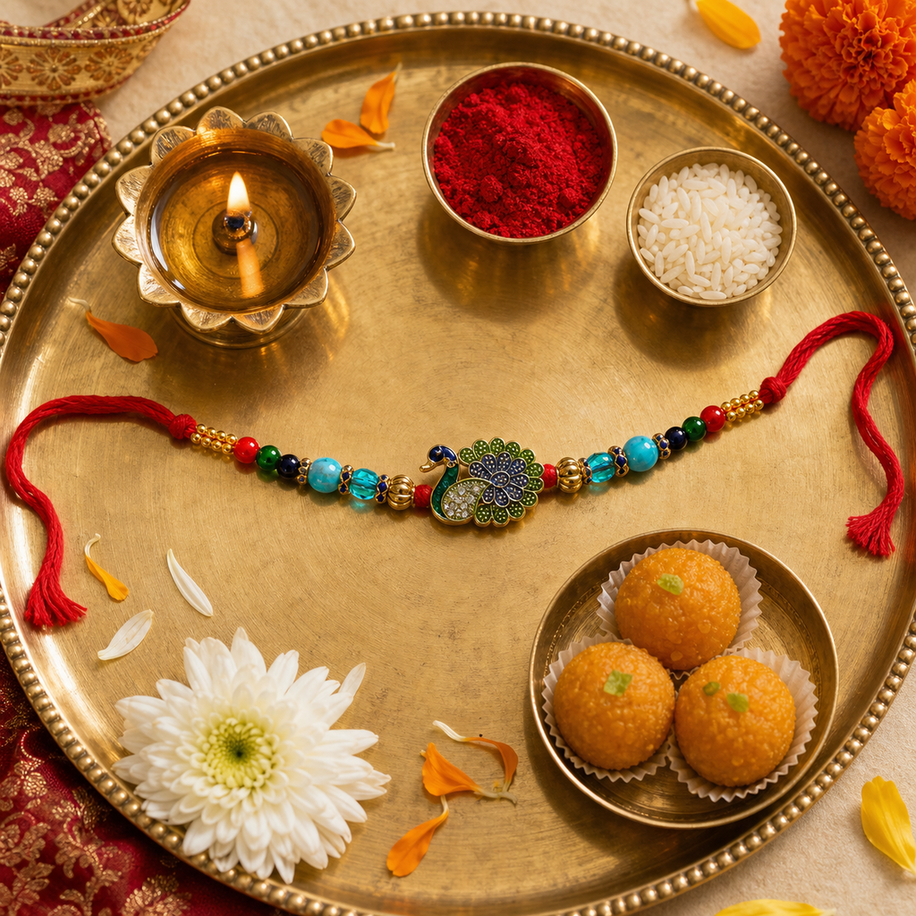 Peacock Rakhi Bracelet for Brother – Raksha Bandhan Gift | Traditional Indian Festive Jewellery | Labh Ethnica