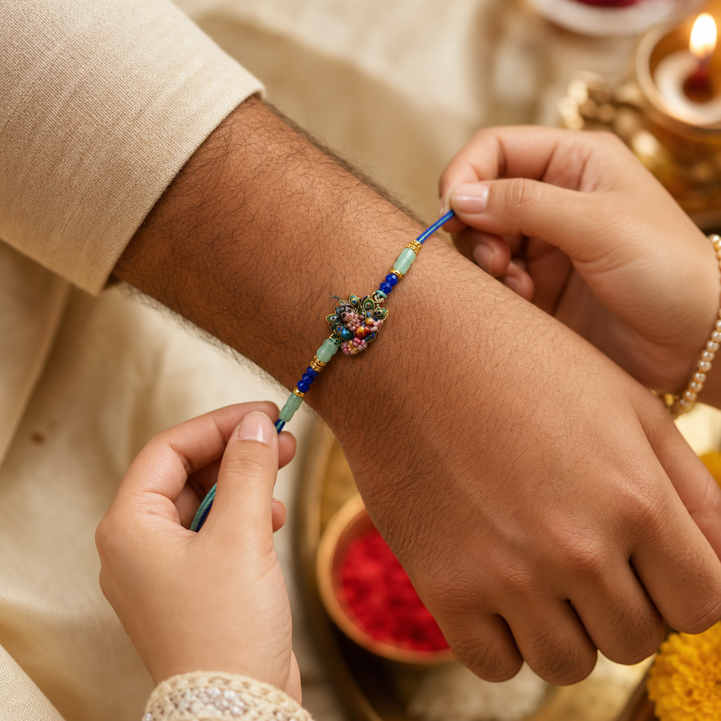 Bal Gopal Krishna Rakhi – Handcrafted Enamel Deity Beaded Tassel Bracelet for Raksha Bandhan | Labh Ethnica