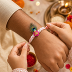 Peacock Krishna Rakhi for Brother – Handcrafted Enamel Deity Bracelet for Raksha Bandhan | Labh Ethnica