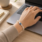 White Gold Evil Eye Nazar Bracelet – Handcrafted Protection & Good Luck Bracelet for Gifting | Labh Ethnica