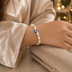 White Gold Evil Eye Nazar Bracelet – Handcrafted Protection & Good Luck Bracelet for Gifting | Labh Ethnica