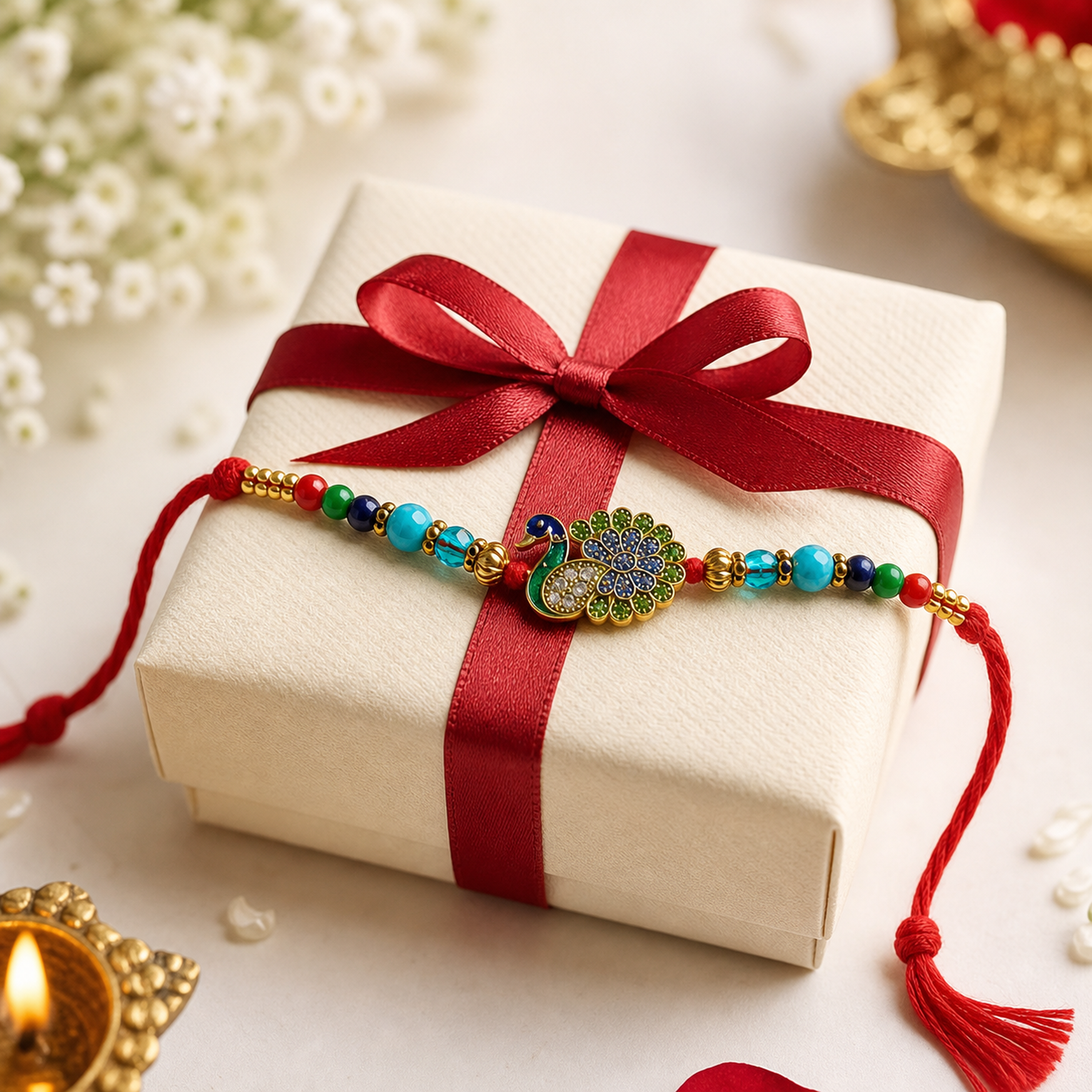 Peacock Rakhi Bracelet for Brother – Raksha Bandhan Gift | Traditional Indian Festive Jewellery | Labh Ethnica