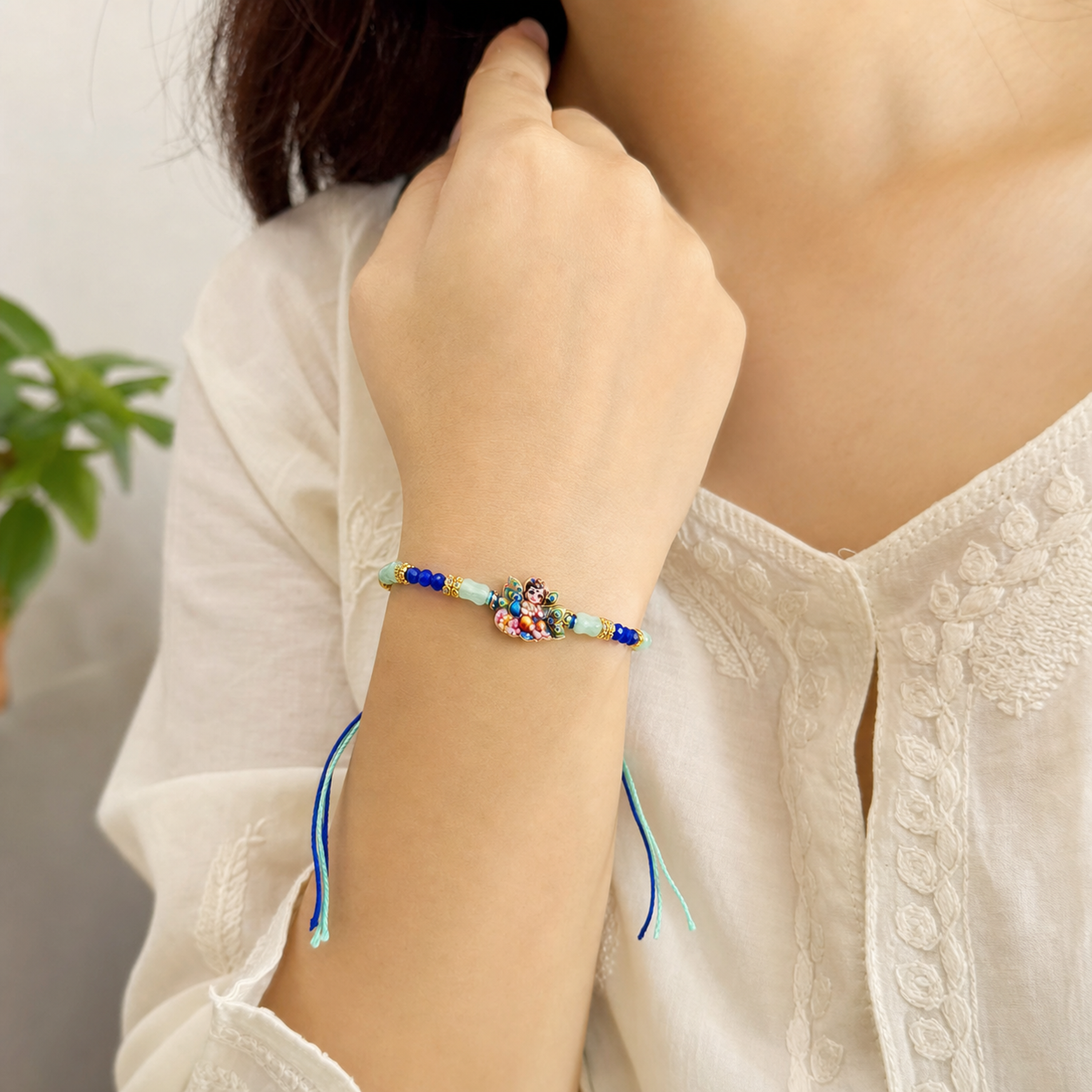 Bal Gopal Krishna Rakhi – Handcrafted Enamel Deity Beaded Tassel Bracelet for Raksha Bandhan | Labh Ethnica