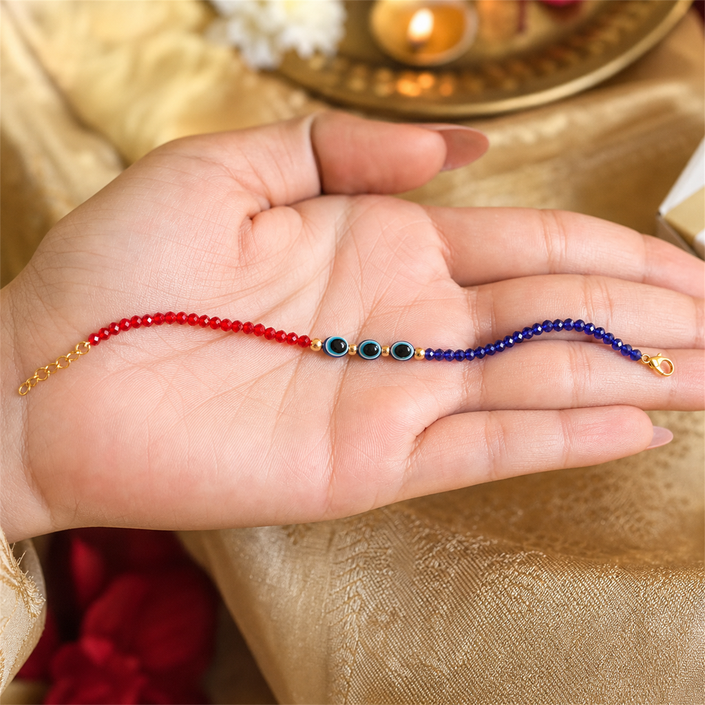 Red Blue Evil Eye Nazar Bracelet – Handcrafted Protection Bracelet for Good Luck & Gifting | Labh Ethnica