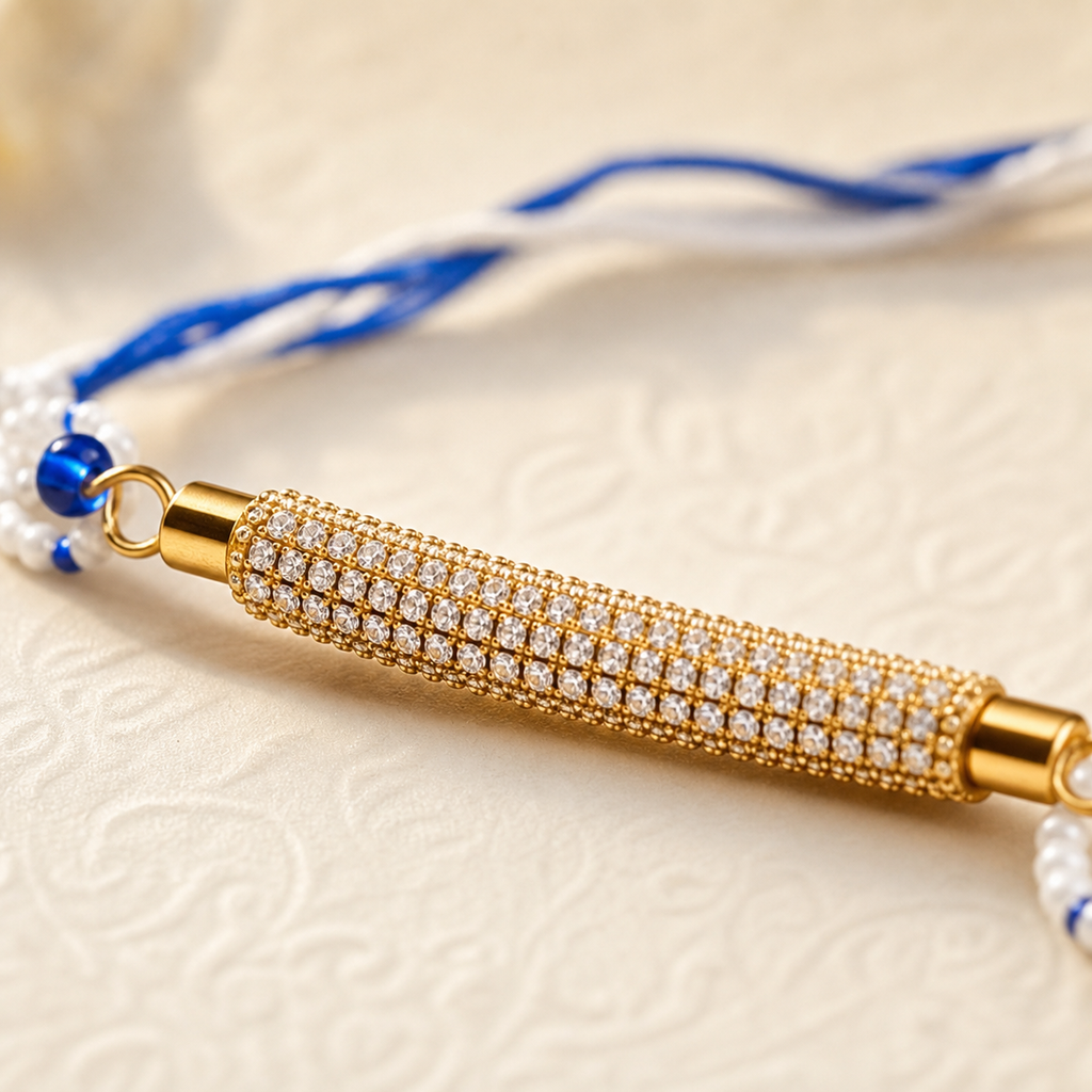 White Blue Beaded Rakhi for Brother