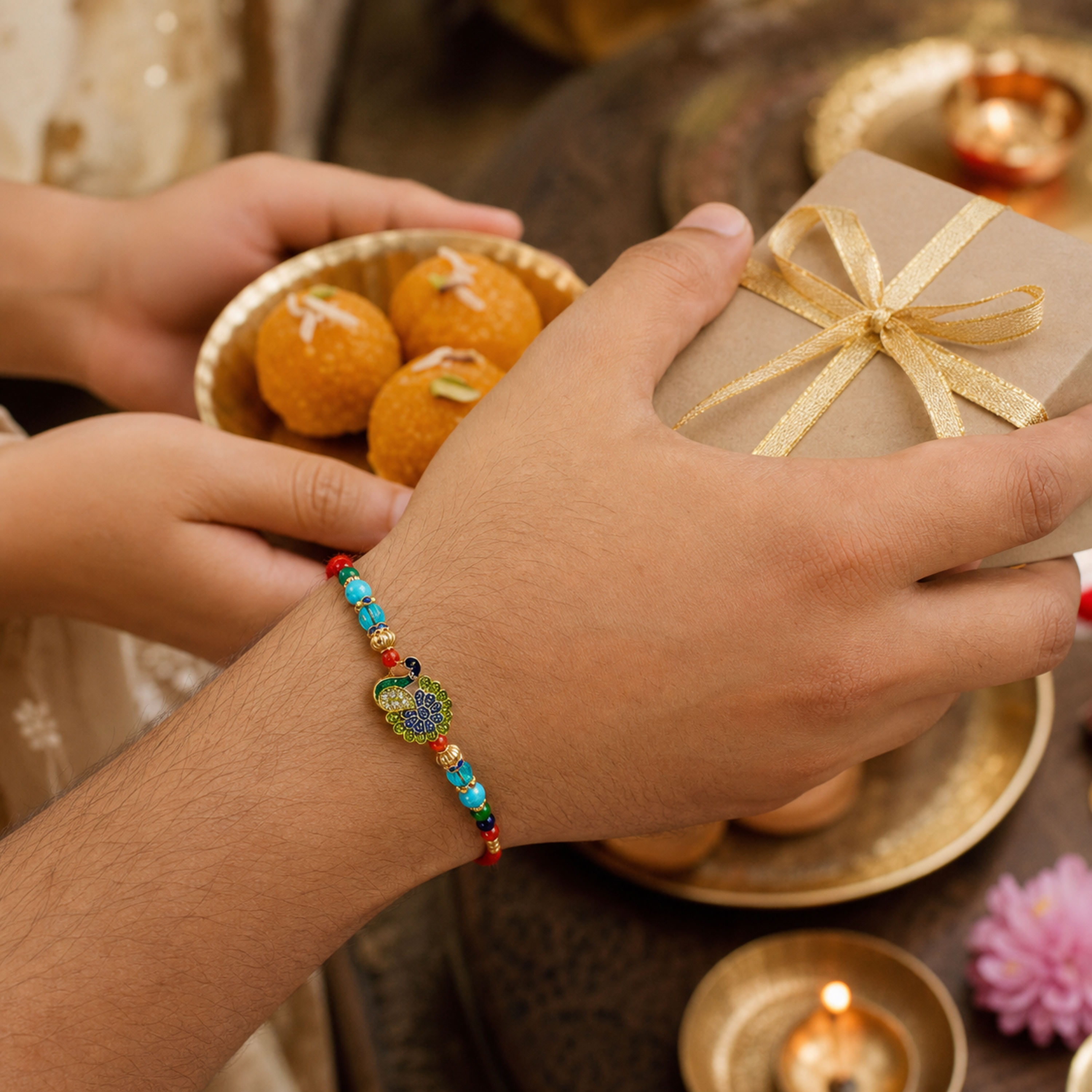 Peacock Rakhi Bracelet for Brother – Raksha Bandhan Gift | Traditional Indian Festive Jewellery | Labh Ethnica