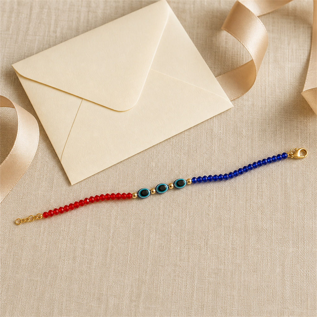 Red Blue Evil Eye Nazar Bracelet – Handcrafted Protection Bracelet for Good Luck & Gifting | Labh Ethnica