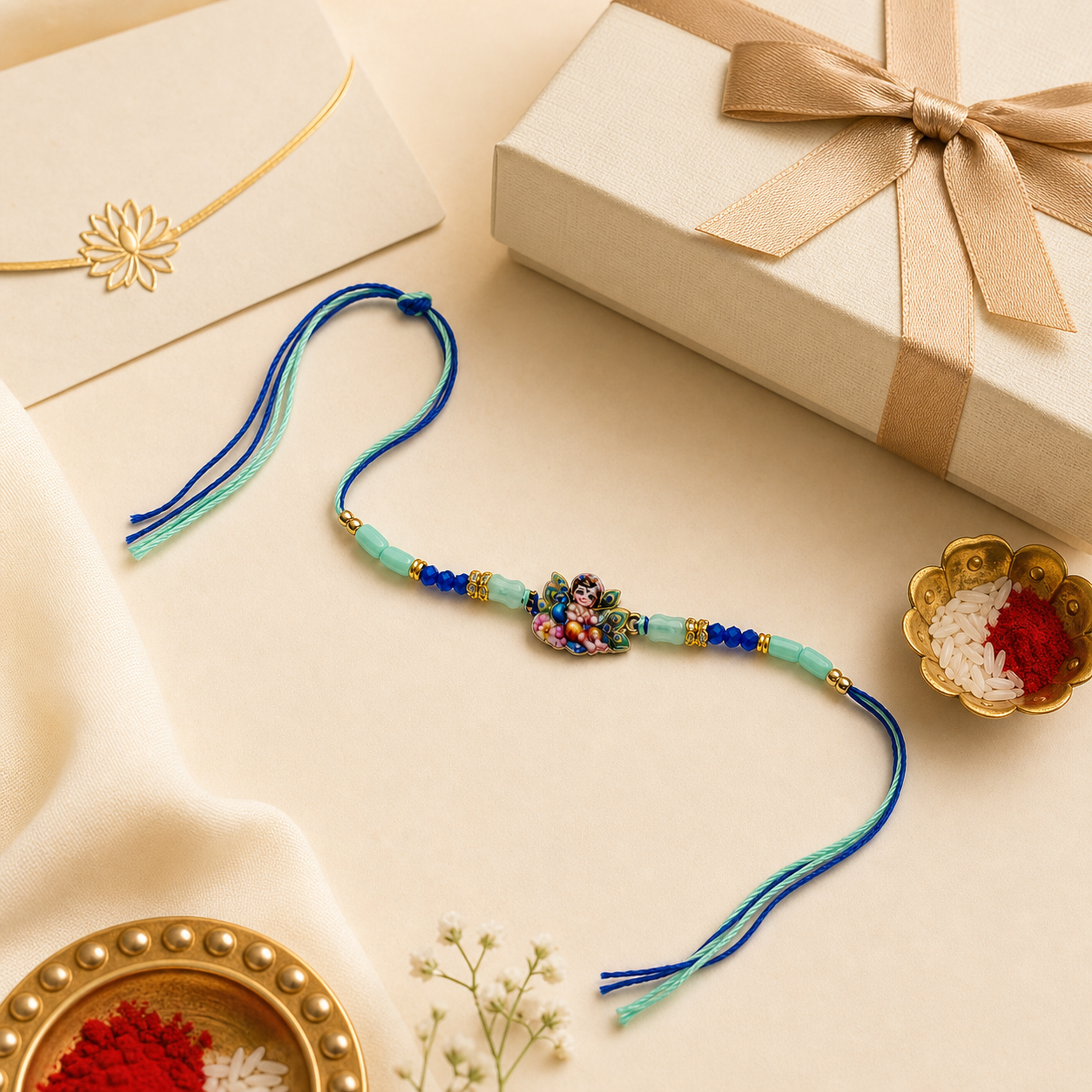 Bal Gopal Krishna Rakhi – Handcrafted Enamel Deity Beaded Tassel Bracelet for Raksha Bandhan | Labh Ethnica