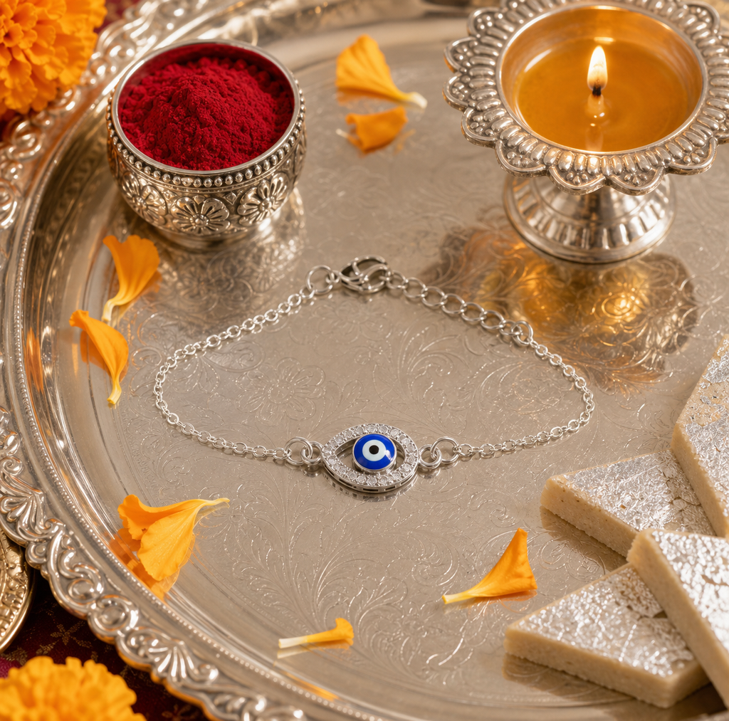 Silver Evil Eye Bracelet for Women - Nazar Protection Charm