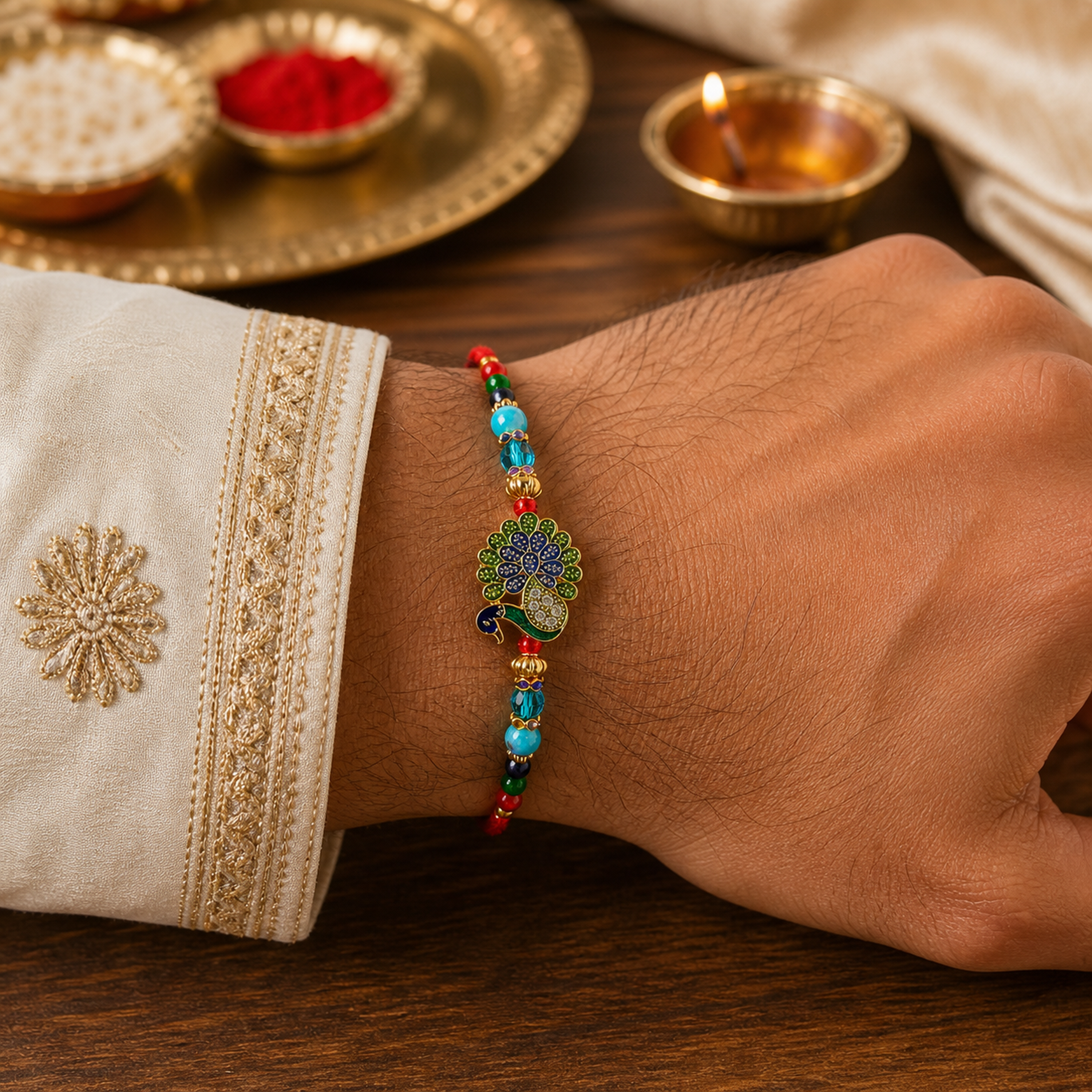 Peacock Rakhi Bracelet for Brother – Raksha Bandhan Gift | Traditional Indian Festive Jewellery | Labh Ethnica