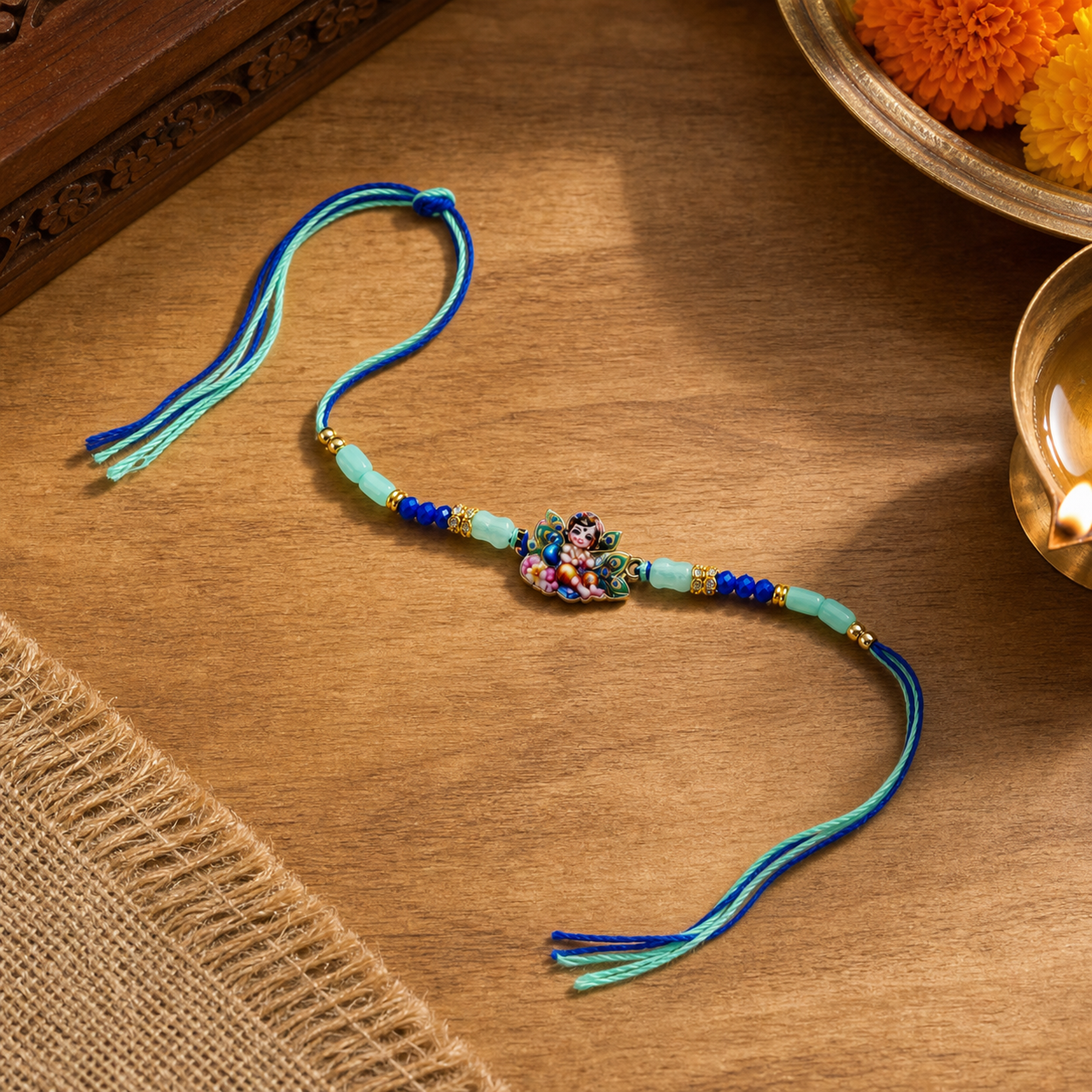 Bal Gopal Krishna Rakhi – Handcrafted Enamel Deity Beaded Tassel Bracelet for Raksha Bandhan | Labh Ethnica