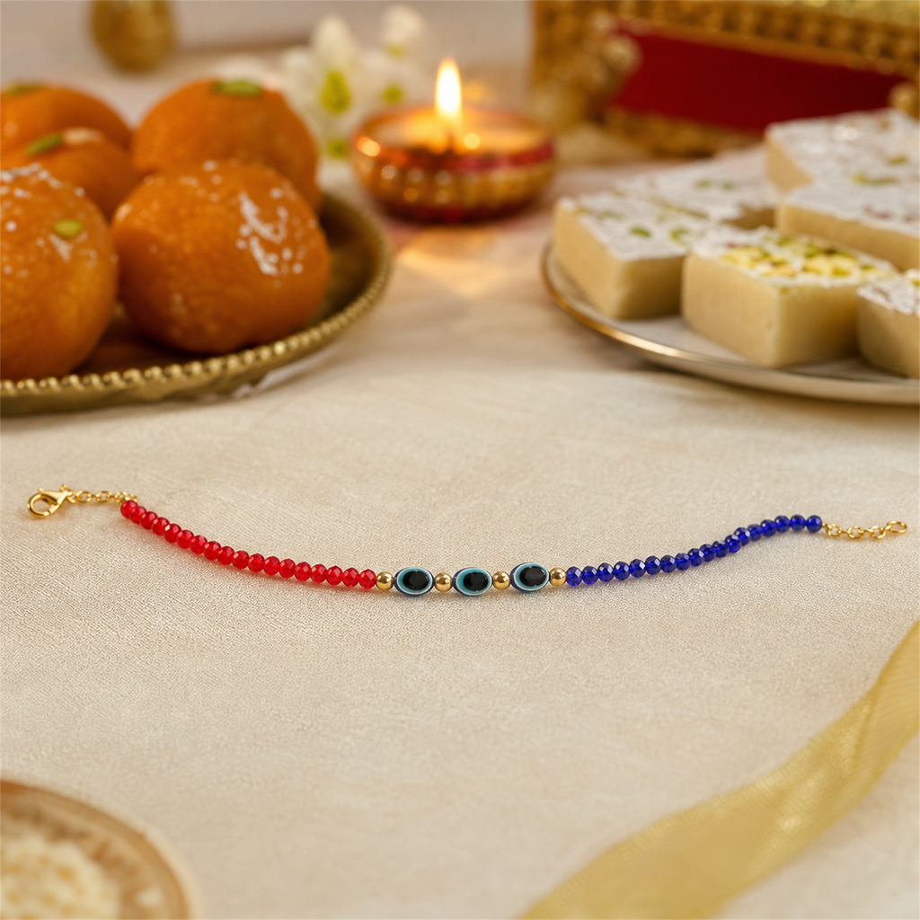 Red Blue Evil Eye Nazar Bracelet – Handcrafted Protection Bracelet for Good Luck & Gifting | Labh Ethnica