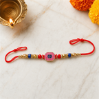 Pink Swastik Rakhi for Brother – Handcrafted Auspicious Beaded Bracelet for Raksha Bandhan | Labh Ethnica