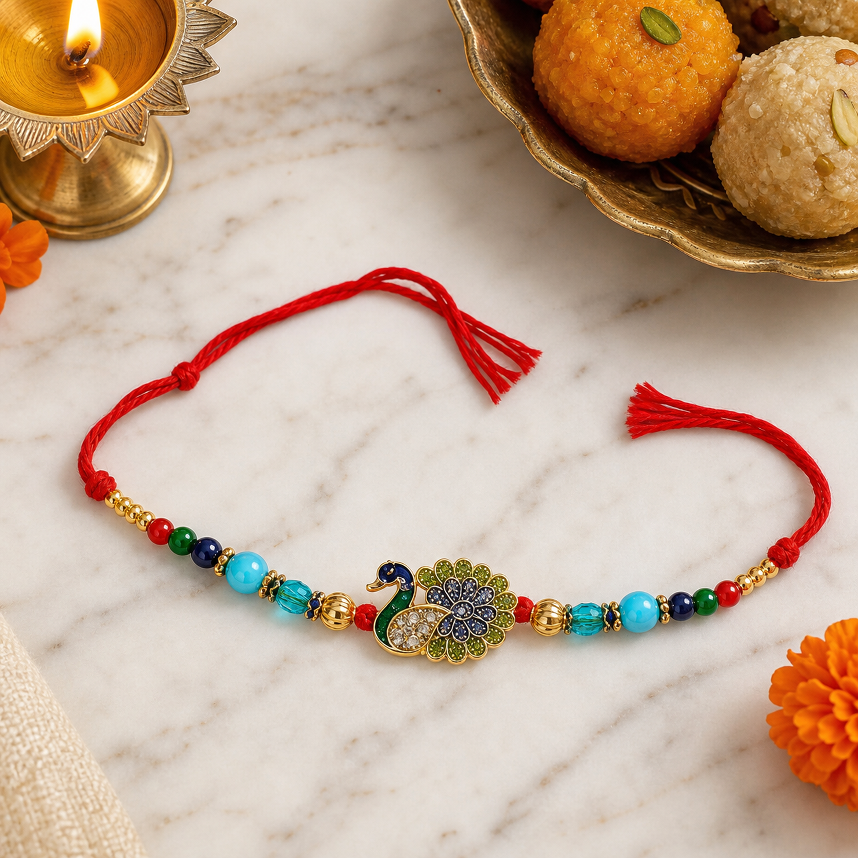 Peacock Rakhi Bracelet for Brother – Raksha Bandhan Gift | Traditional Indian Festive Jewellery | Labh Ethnica