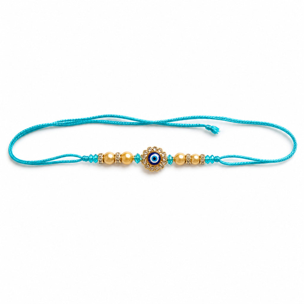 Turquoise Evil Eye Rakhi for Brother – Handcrafted Nazar Protection Bracelet for Raksha Bandhan | Labh Ethnica