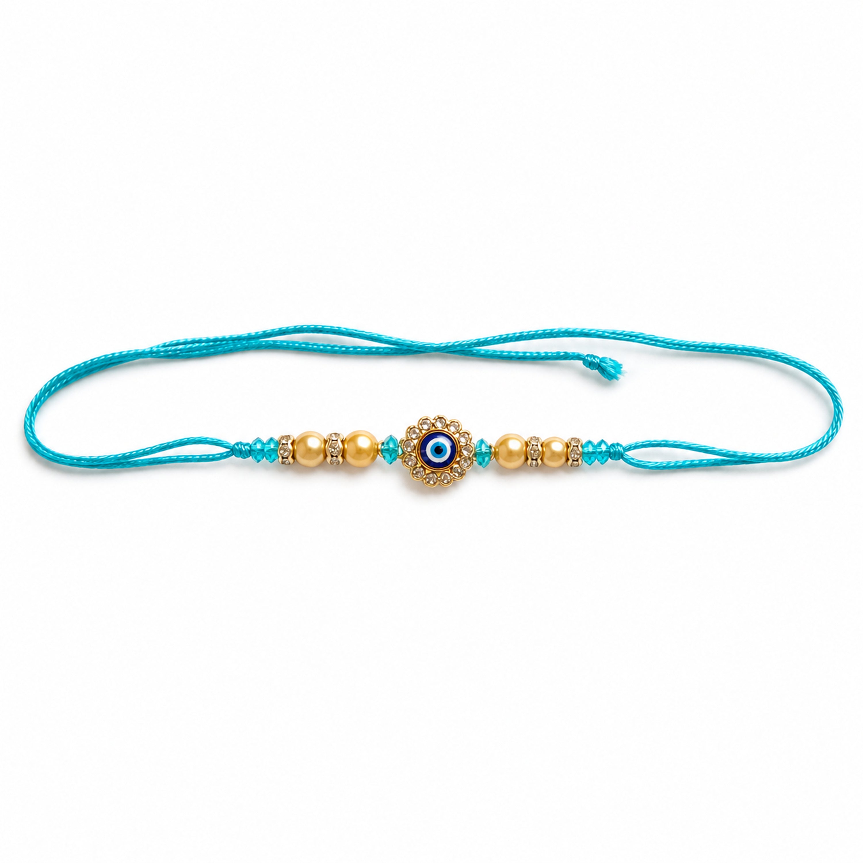 Turquoise Evil Eye Rakhi for Brother – Handcrafted Nazar Protection Bracelet for Raksha Bandhan | Labh Ethnica