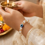 White Gold Evil Eye Nazar Bracelet – Handcrafted Protection & Good Luck Bracelet for Gifting | Labh Ethnica