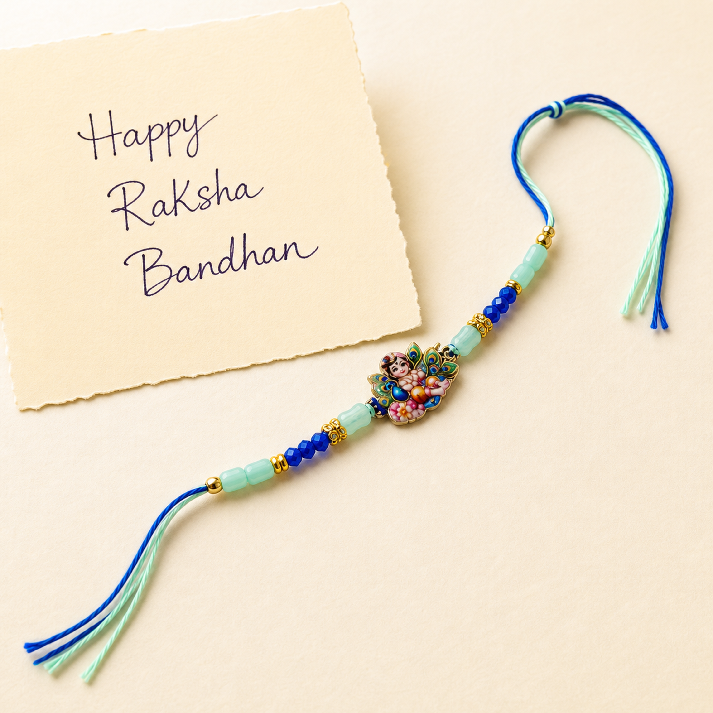Bal Gopal Krishna Rakhi – Handcrafted Enamel Deity Beaded Tassel Bracelet for Raksha Bandhan | Labh Ethnica