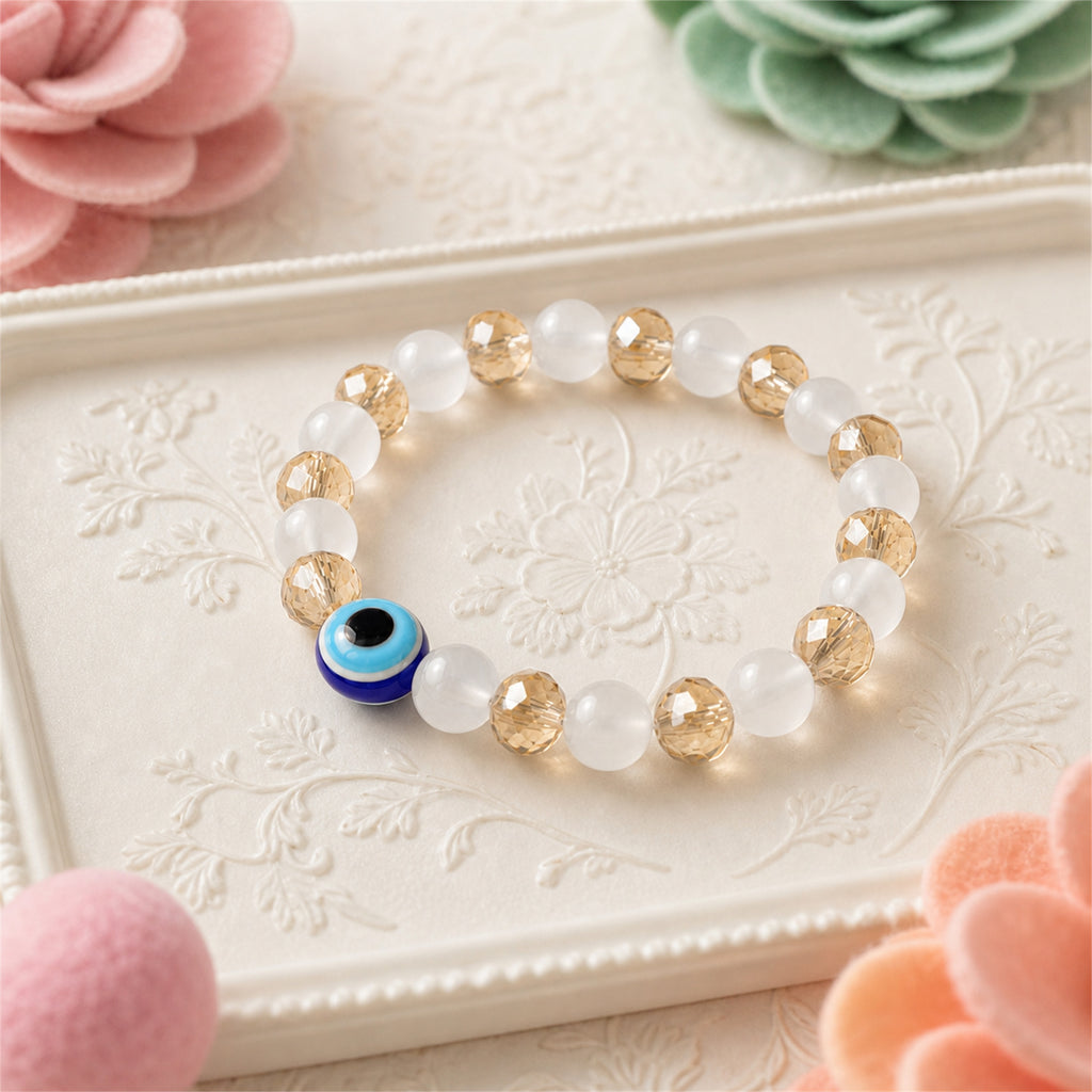 White Gold Evil Eye Nazar Bracelet – Handcrafted Protection & Good Luck Bracelet for Gifting | Labh Ethnica