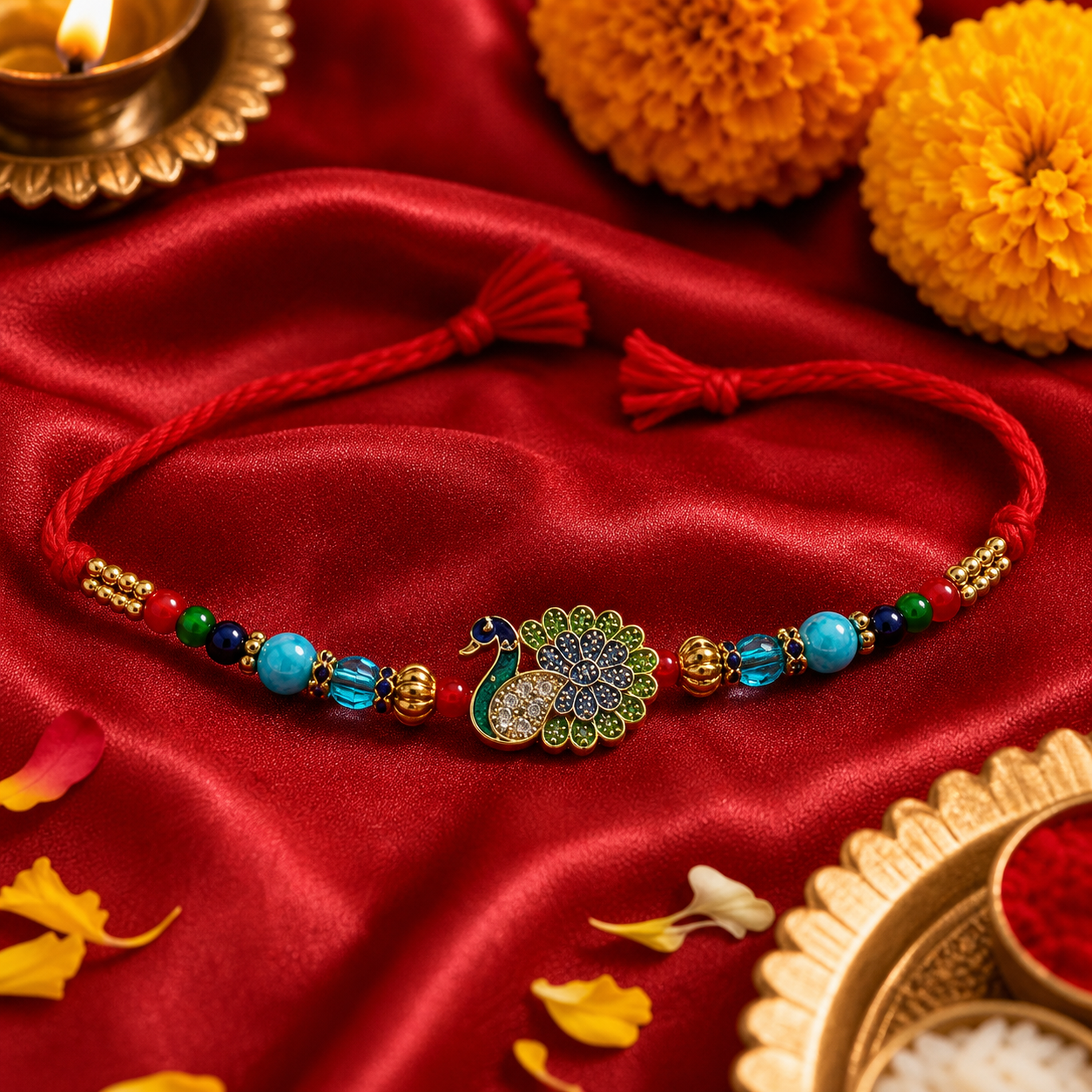 Peacock Rakhi Bracelet for Brother – Raksha Bandhan Gift | Traditional Indian Festive Jewellery | Labh Ethnica