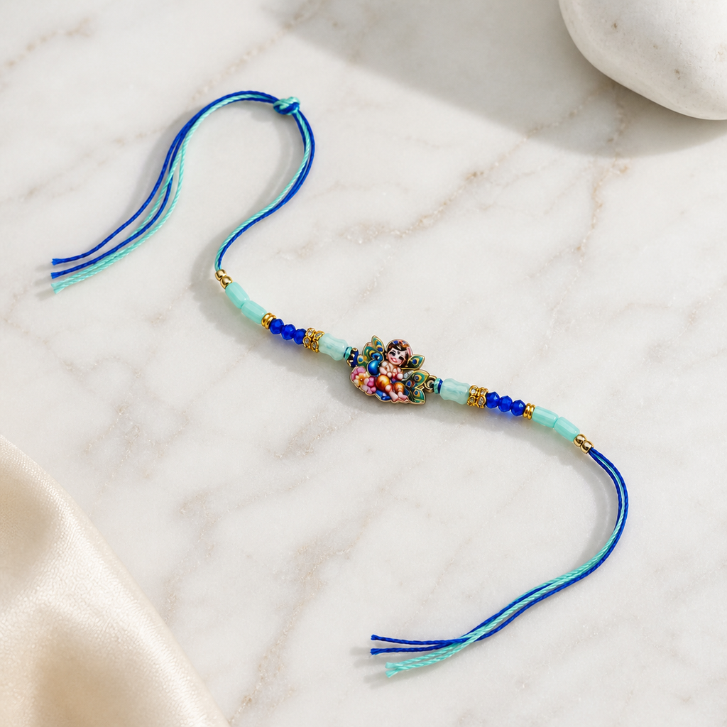 Bal Gopal Krishna Rakhi – Handcrafted Enamel Deity Beaded Tassel Bracelet for Raksha Bandhan | Labh Ethnica