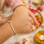 White Blue Beaded Rakhi for Brother