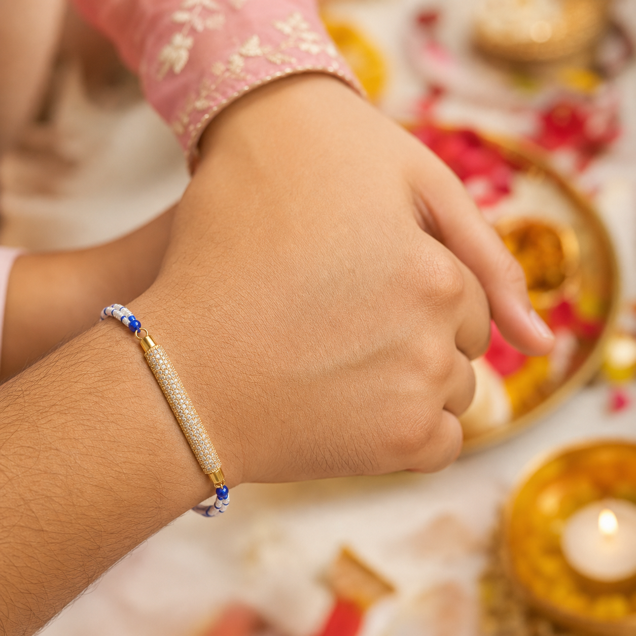 White Blue Beaded Rakhi for Brother
