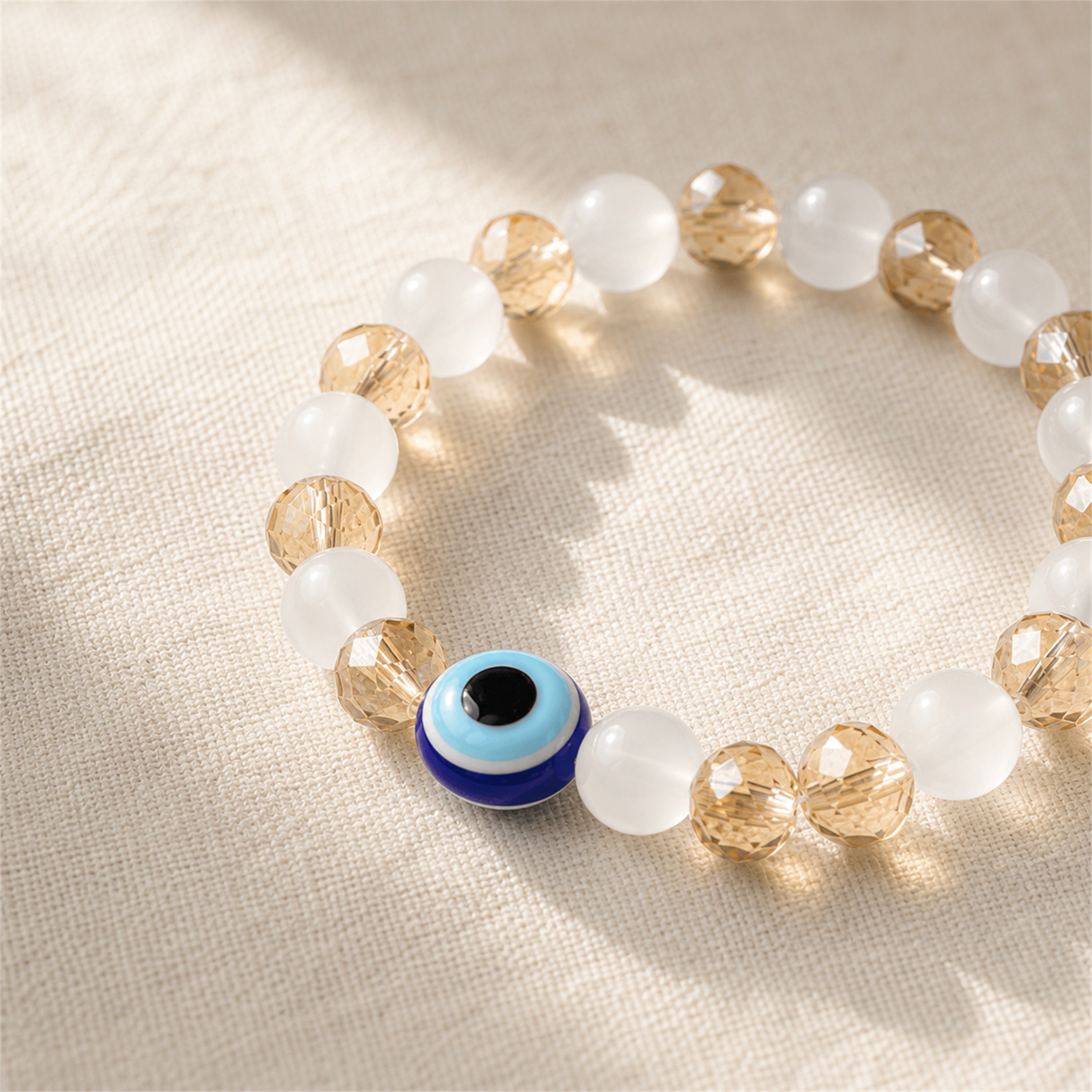 White Gold Evil Eye Nazar Bracelet – Handcrafted Protection & Good Luck Bracelet for Gifting | Labh Ethnica