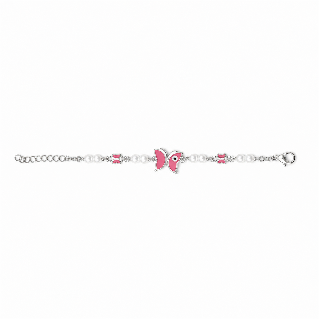 Silver Evil Eye Rakhi Bracelet with Pearls & Butterfly Charm – Nazar Protection Bracelet | Labh Ethnica