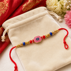 Pink Swastik Rakhi for Brother – Handcrafted Auspicious Beaded Bracelet for Raksha Bandhan | Labh Ethnica