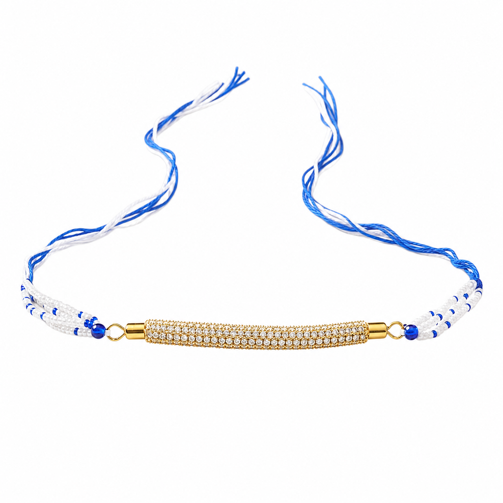 White Blue Beaded Rakhi for Brother